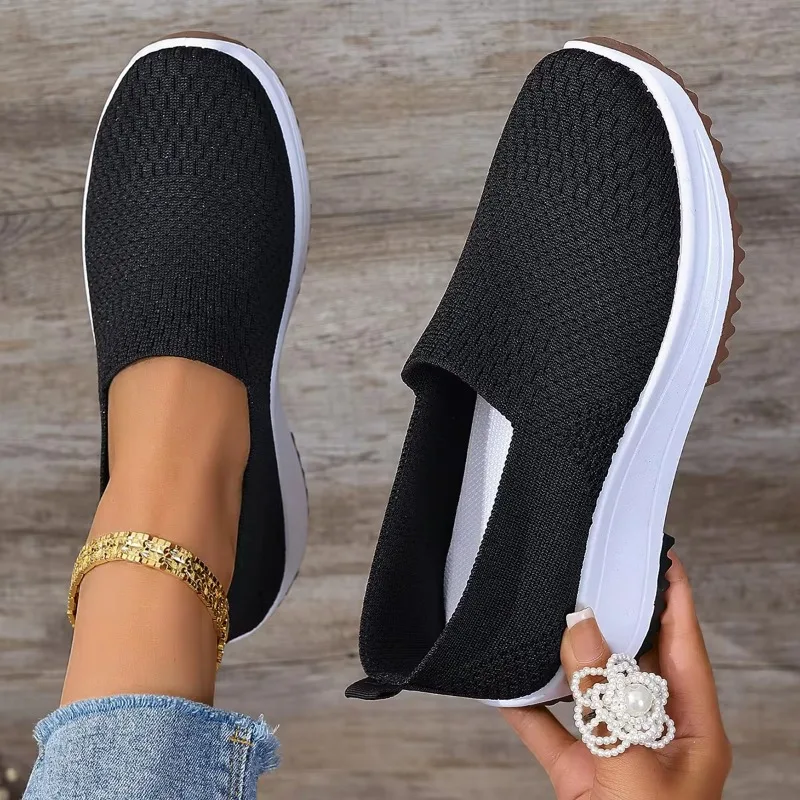 Mesh Mid Heel Fashion Sneakers Slip-on Spring/Autumn Ladies Shoes on Sale 2024 High Quality Hollow Women\'s Vulcanize Shoes