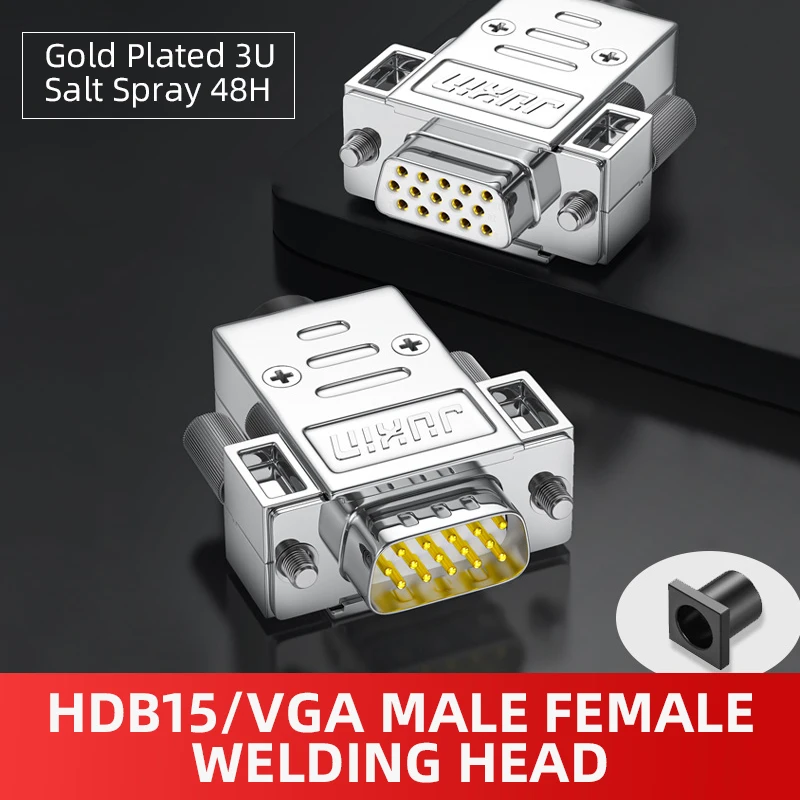 Mini Metal VGA Welding Plug Male Female 3-row 15 Pin Connector HDB15 Computer Projector High-definition Cable Connectors