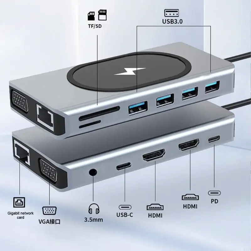 

D46B Multiport USB C Adapter 2 Monitors HDMIcompatible with Ethernet, Power Delivery and Card Slots