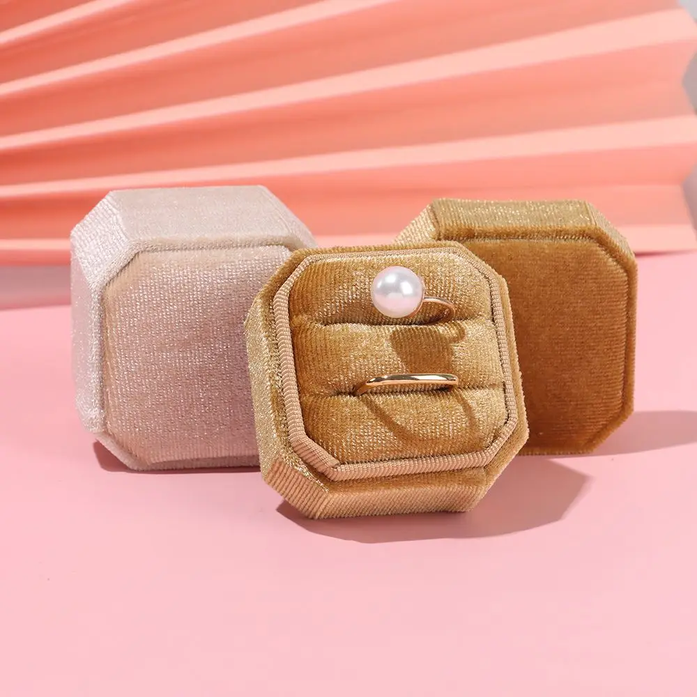 

Прочная восьмиугольная квадратная свадебная двойная коробка для хранения колец, бархатная шкатулка для драгоценностей, коробка для колец со съемной крышкой