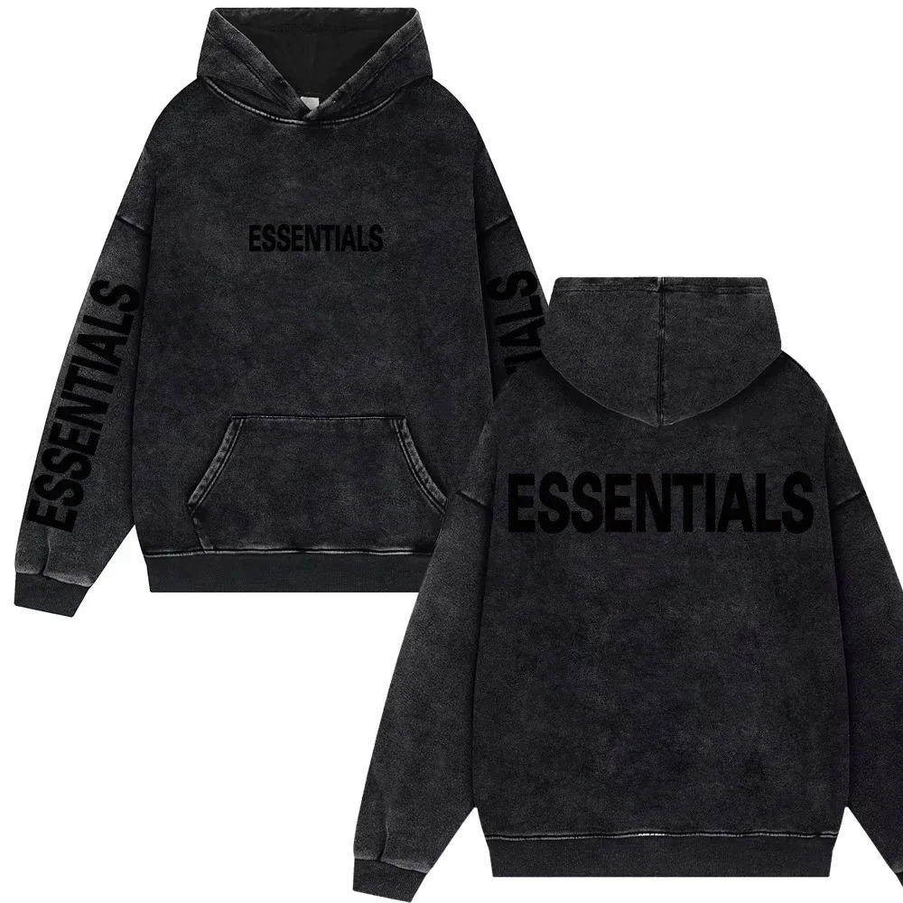 2025Couple Essentials Hoodie Letter Logo Sweatshirt Hip Hop Loose Unisex Pullover Trendy Vintage Gym Fitness Streetwear Oversize