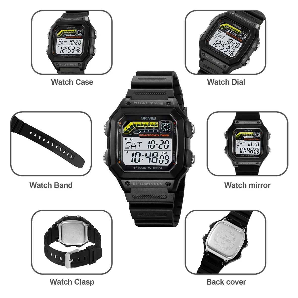 Skmei 2307 5Bar Waterproof Alarm Clock Back Light Digital Sport Watch Reloj Hombre Men Countdown Chrono Stopwatch Wristwatch