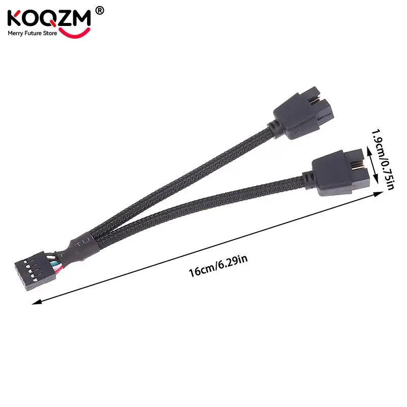 1pc Computer Motherboard USB Extension Cable 9 Pin 1 Female To 2 Male Y Splitter Audio HD Extension Cable For PC DIY 10cm