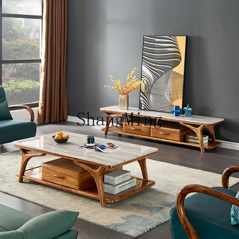 ZYY خزانة تلفزيون عالية من خشب الأبنوس الفاخر، طاولة شاي مستطيلة فاخرة وبسيطة لغرفة المعيشة المنزلية
