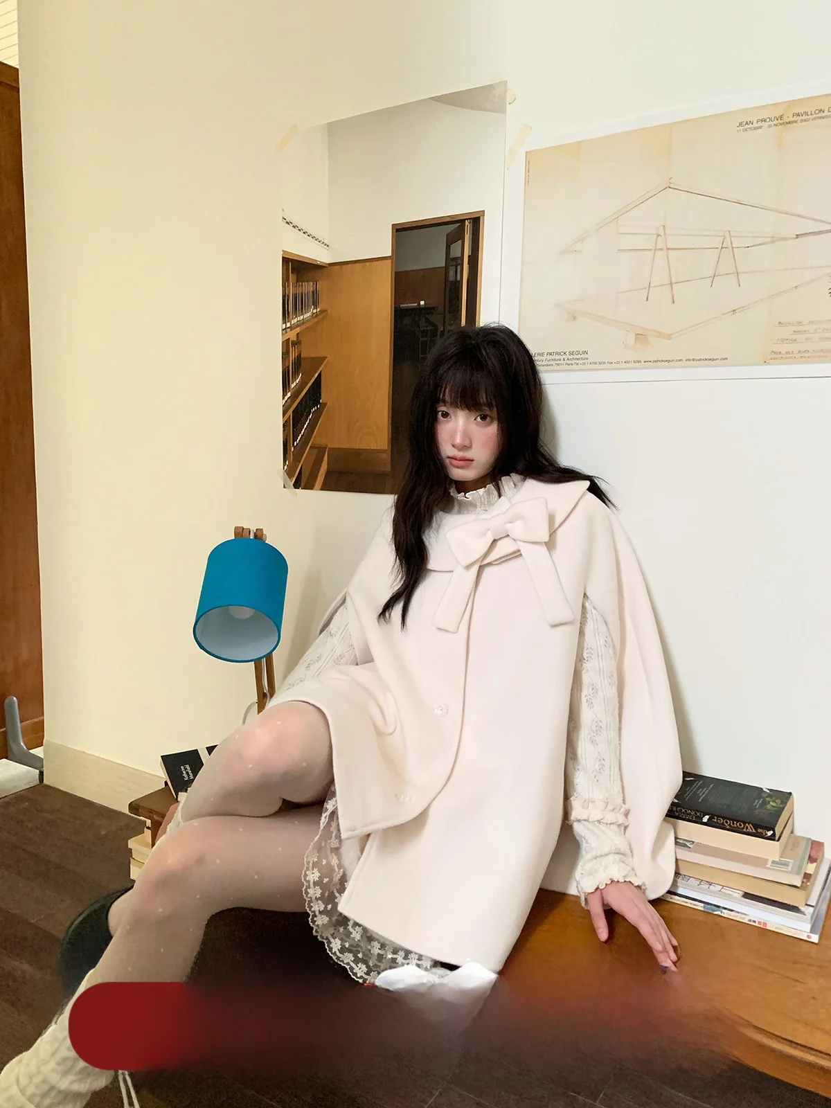 

Lazy Women's Loose Svel Outerwear Cheesey Day Pink Berries Velvet Fabric Sweet Sle Winter Coat Knot Design