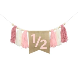 INS Kids Bohemia Pink Girl Half Highchair Garland 100Days Party Baby Boy Blue Tassel One Half Banner Burlap Party Crown