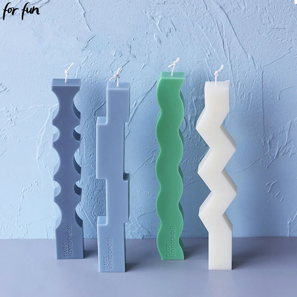 For Fun Irregular Shaped Long Strip Wavy Column Silicone Candle Mold Geometric Shaped Candles Making DIY Plaster Epoxy Soap Mold