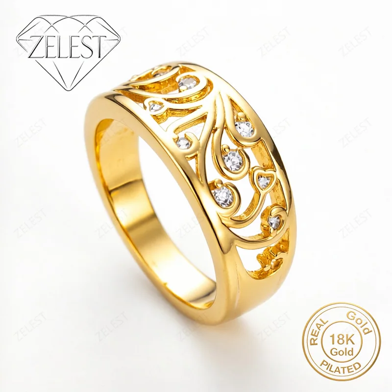 Exquisite 18K Gold-Plated Openwork Zircon Ring – Stylish Party Accessory and Gift for Women