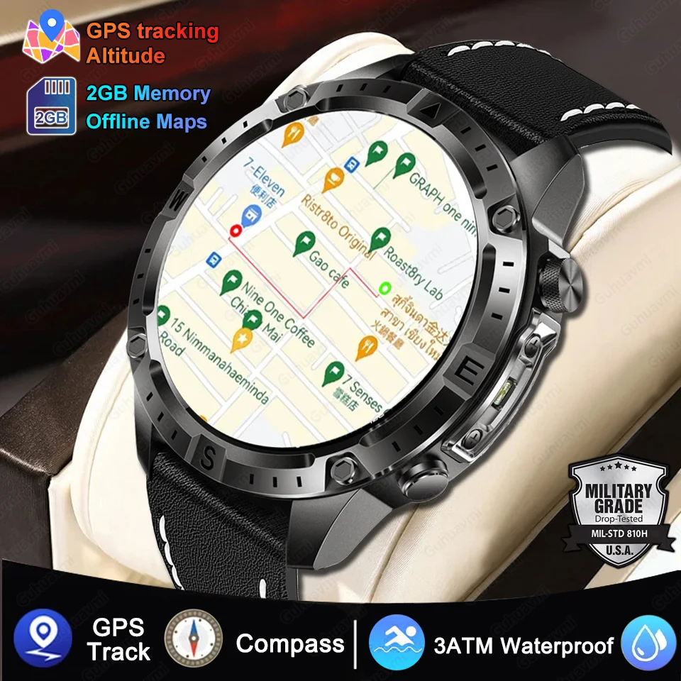 2026 New Outdoor Military Smart Watch Men GPS Track 30 meters Waterproof 730mAH 2GB Call Sports Fitness GPS Track Smart Watches
