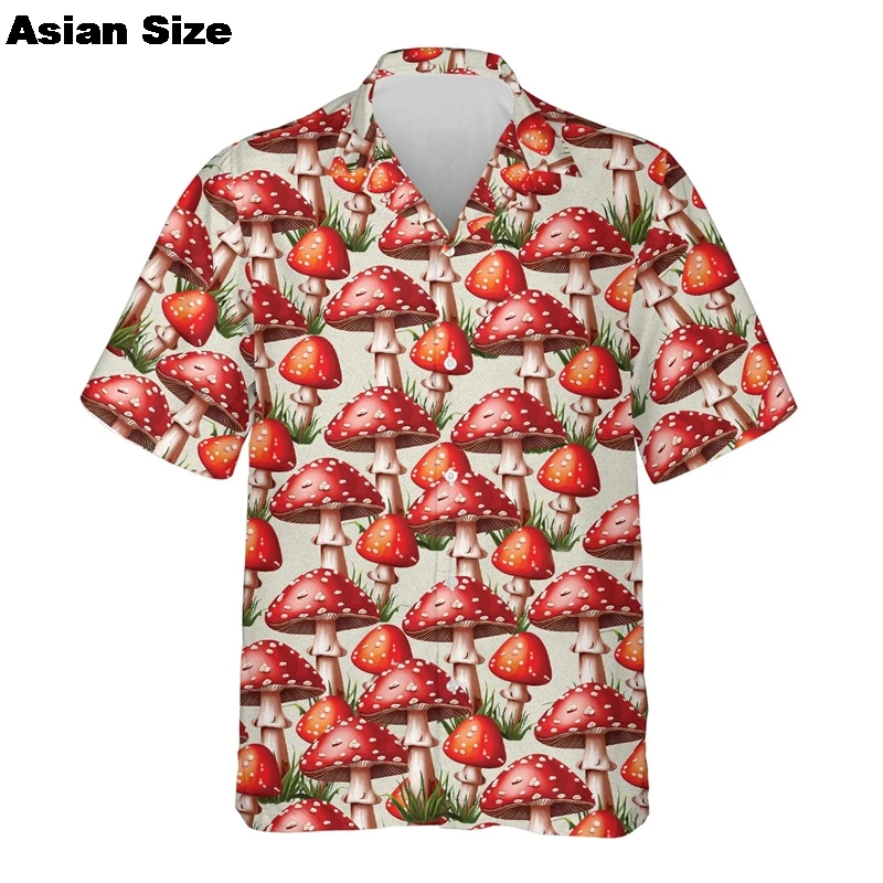

2025 Hawaiian Mushroom Plant Shirt For Men Casual Shirts 3D Printed Tops Vintage Streetwear Soft Camping Vacation Summer Blouses
