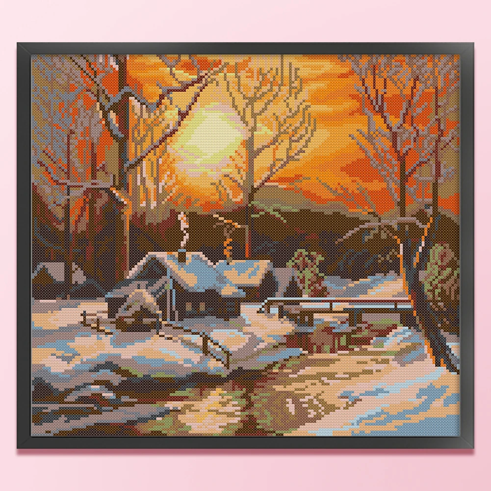 

Full Embroidery Eco-cotton Thread 14CT Printed House Cross Stitch Kit Art