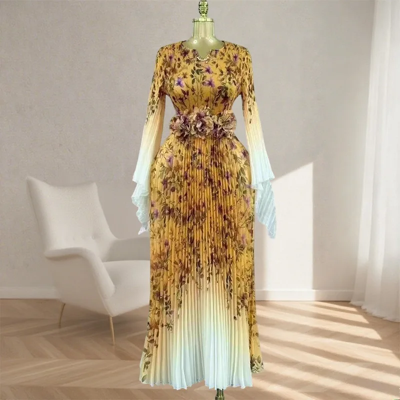 مياكي أفريقيا فستان أنيق المرأة خريف جديد مزاجه الفاخرة الخصر موضة تنورة طويلة أوروبا أمريكا فساتين الحفلات المسائية