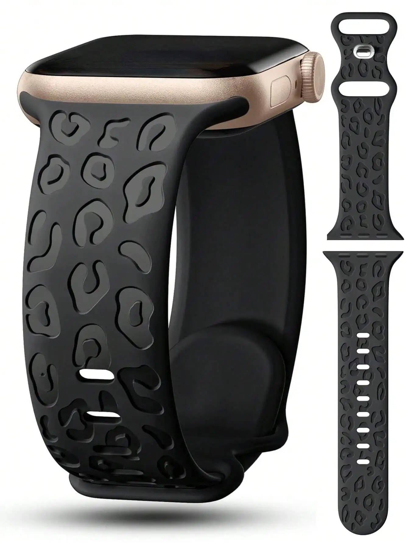 

Черный текстурированный силиконовый ремешок с животным принтом для умных часов 49/45/44/42/41/40/38/46 мм