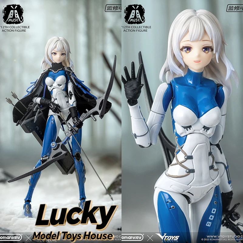 

1/12 Cute Muse Mobile Suit Girl Action Figure Collectible Romankey X VTOYS 6inch Blue White Body Shooter Soldier Doll Gifts