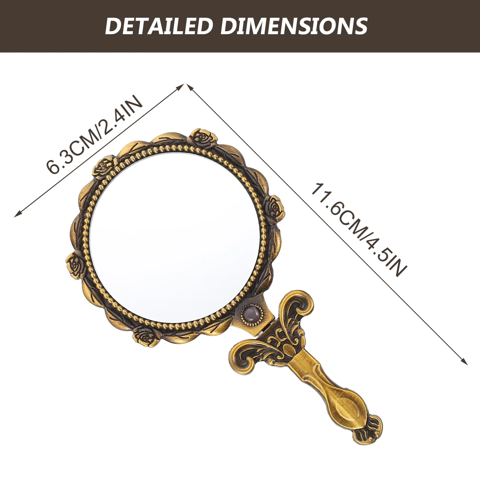 Lusterko do makijażu z uchwytem, składane, kreatywne, retro, metalowe, podróżne, kompaktowe, przenośne.