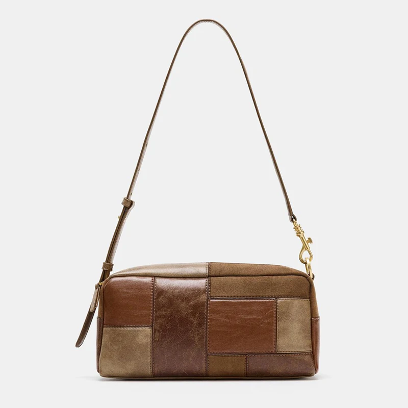 

vintage patchwork underarm bag designer box women shoulder bags luxury pu leather crossbody bag trend maillard handbags 2025