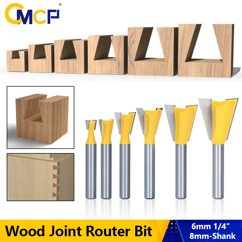 CMCP  Dovetail Joint Router Bit 6mm 1/4 8mm Shank 14 Degrees Woodworking Engraving Bit Milling Cutter for Wood