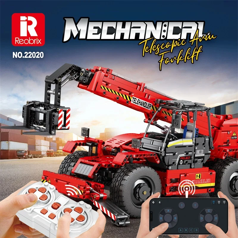 2096PCS Telescopic Forklift Building Blocks City Engineering Vehicle Remote Control Car Model Bricks Kids DIY Toy Holiday Gifts