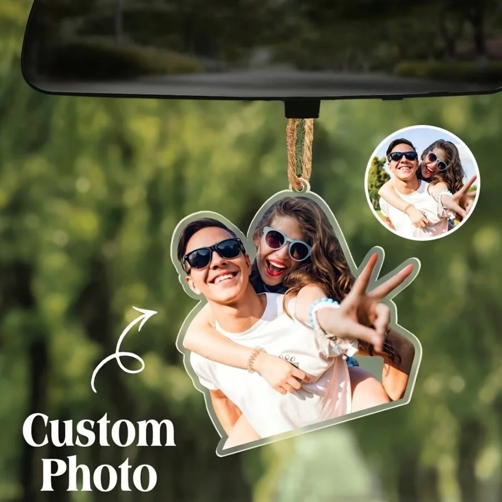 

Photo Customized acrylic Car Pendant Keychain Customized Personal Photo Gift Tag Pendant Car Rearview Mirror Pendant Keychain