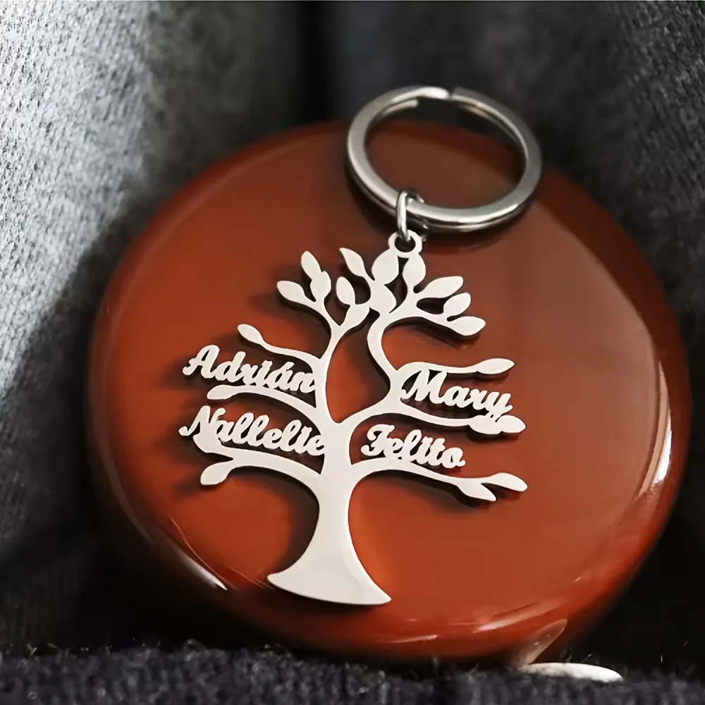 Custom Tree of Life Keychain Personalized Multiple Name Family Member Key Chain Stainless Steel Customized Jewelry Gift