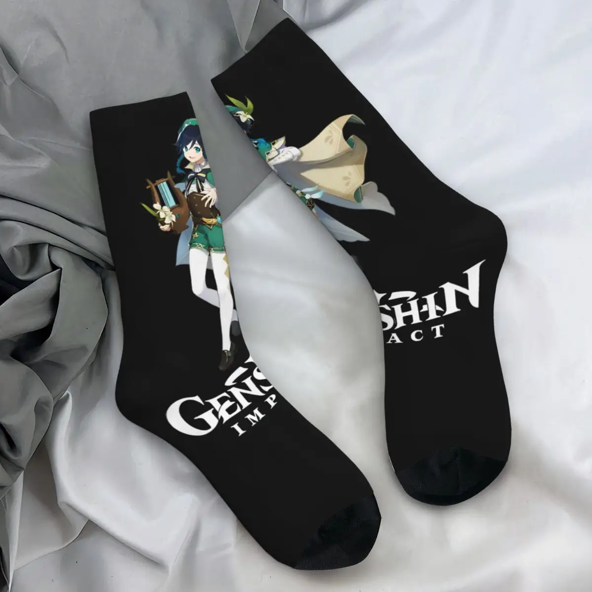 Venti Genshin Impact Socks Casual Stockings Autumn Non-Slip Men Socks Medium Soft Design Skateboard Socks