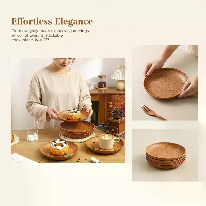 Japanese Style Tea Tray PP Plastic Wood Grain Serving Tray For Home Hotel Restaurant Multipurpose Cup Plate Wooden Spoon