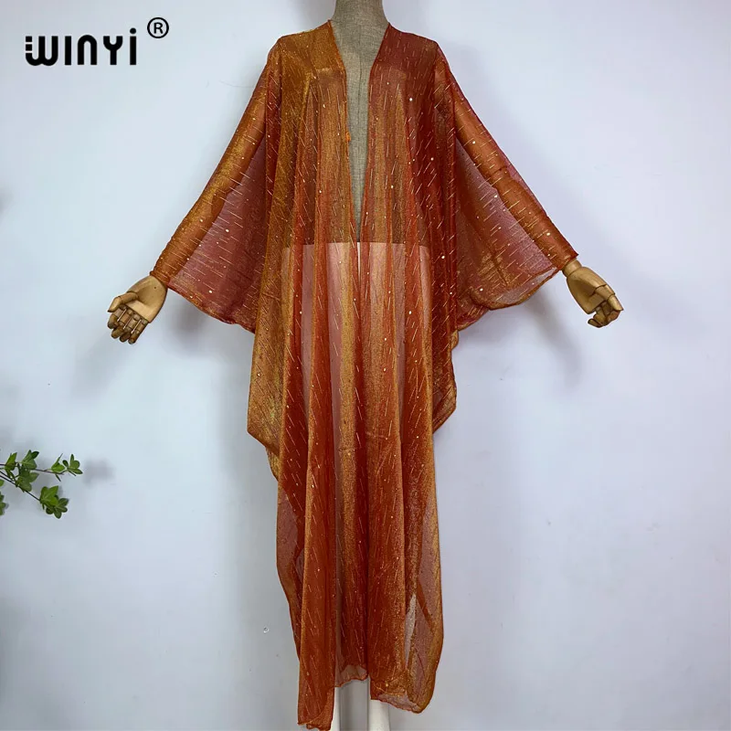 WINYI swimwear Sexy perspective gradient two-color beach coat Loose Dress Party vestido Maxi Holiday Swimming Cover ups Kimono