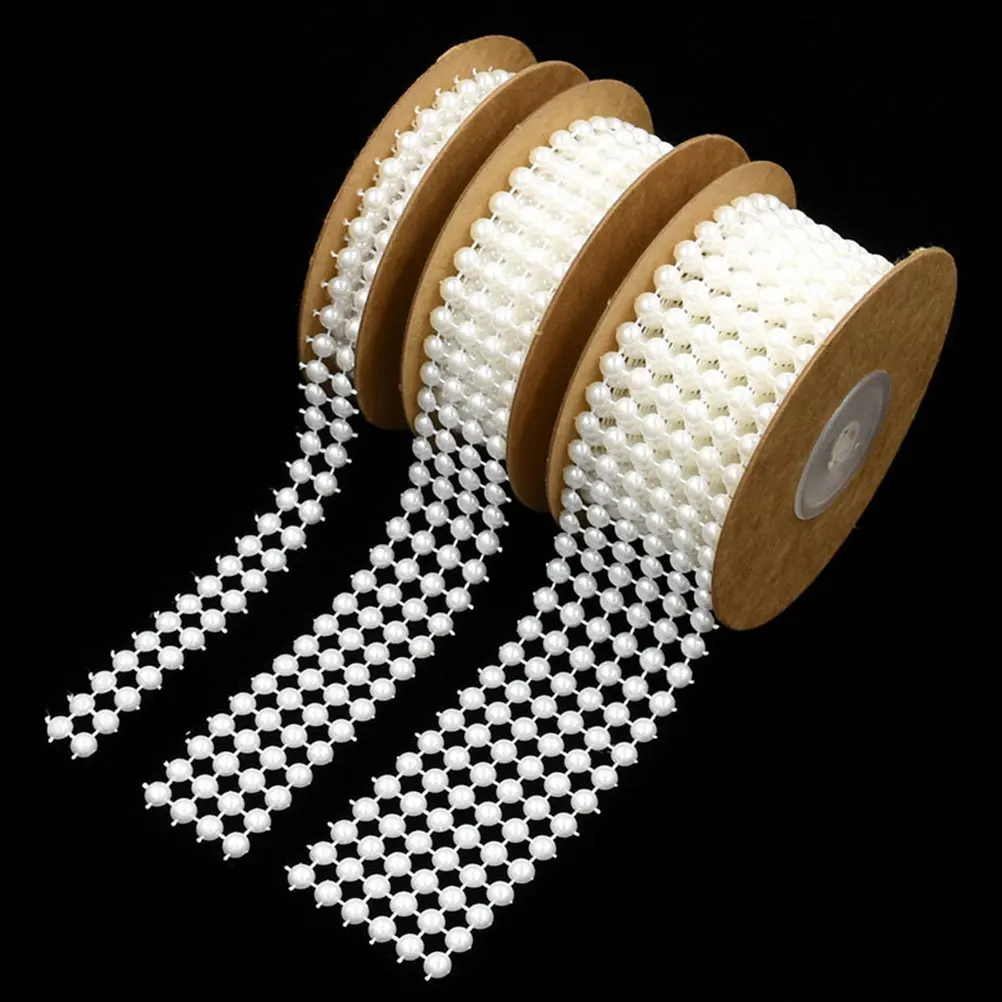 

3 Roll Wire Bead Set Pearl Ribbons Decor Party Gift Ribbon Imitation Pearls White Wedding Birthday Craft Supplies Home Textiles