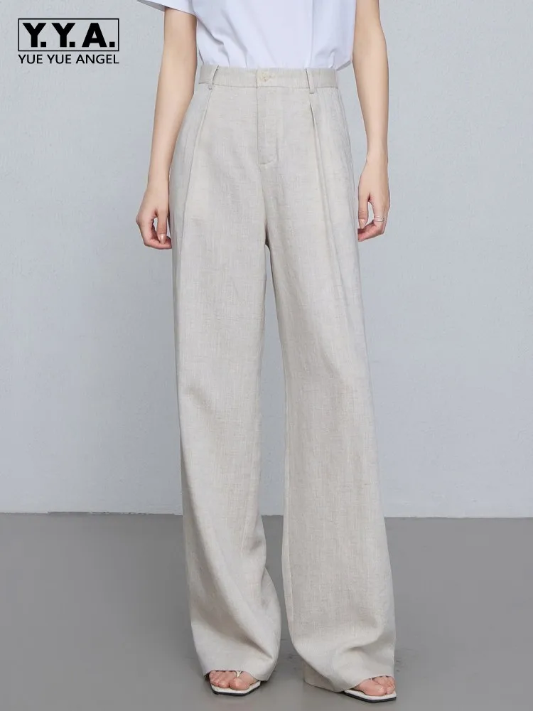 Summer Female Elastic Waist Straight Trousers Women Solid Color Comfortable Breathable Wide Leg Pant High Waisted Casual Pants