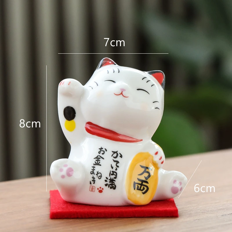 2 Lucky Cats Set of Ceramic Maneki Neko Desktop Centerpiece Decorative Fortune Cat Ornament Feng Shui Blessing Mascot