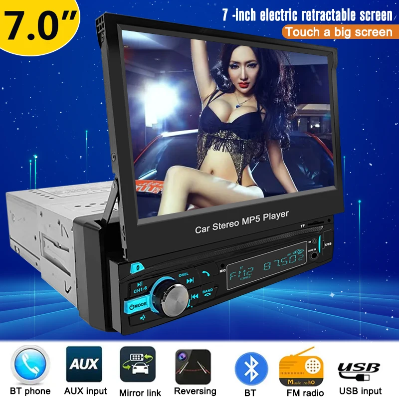 Universal 1 Din Car Radio Auto Radio 7 Inch Audio Multimedia MP5 Player FM Bluetooth Touch Screen Support Rear View Mirro Link