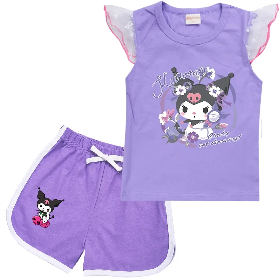 Sanrio-Camiseta de manga corta con estampado de hello kitty para niña, conjunto de ropa con estampado de hello kitty, moda de verano