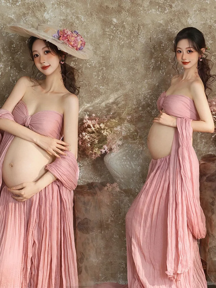 maternity-photography-gown-cotton-linen-pink-series-high-end-feelings-pregnant-mommy-photography-clothes-dress-studio-new-arr