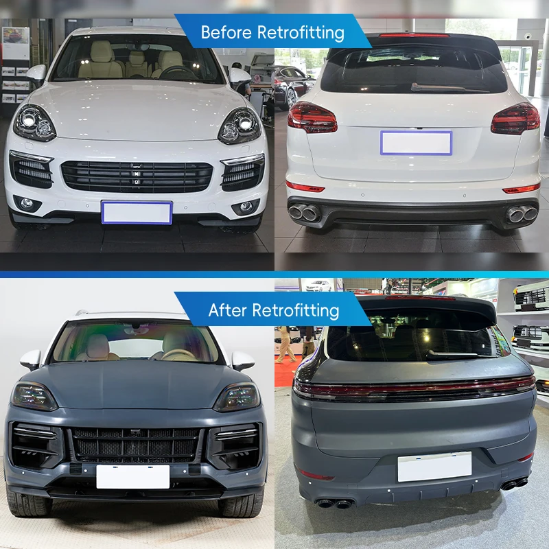 26 Style2011‑2017 For Cayenne Body Kits Upgrade Modification Front Rear Bumper Lip Side Skirt Fog Light Bolt‑On Universal Fit Ne