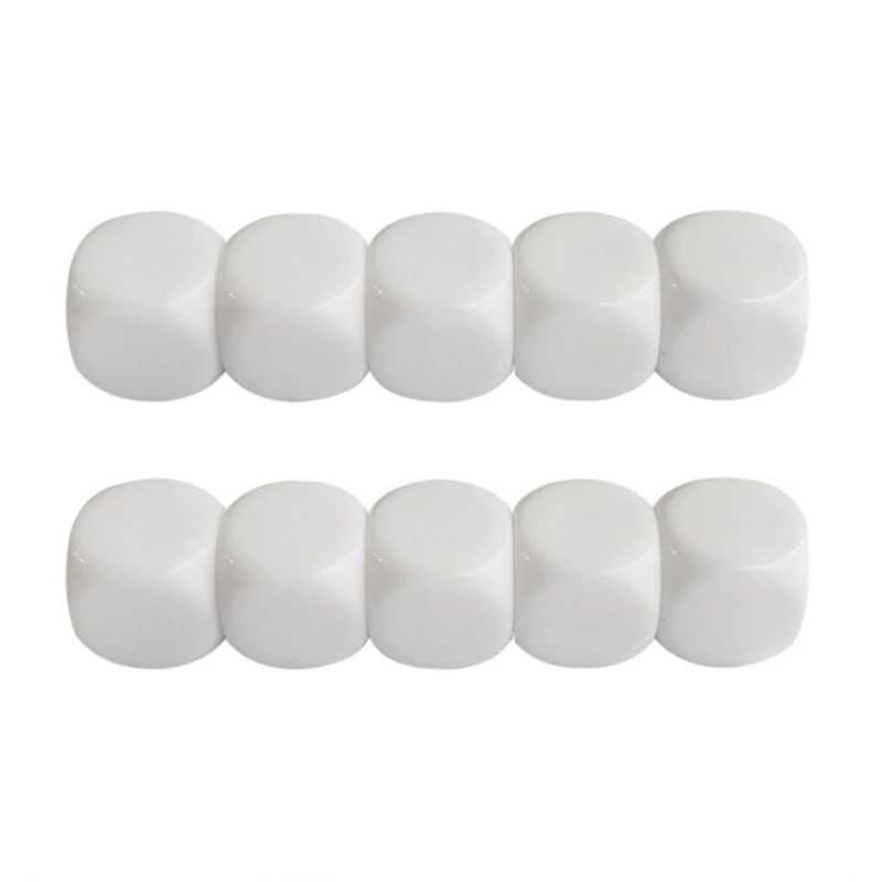 10Pcs 16MM Acrylic Dices Six Sided Dices with Round Corners Blank White Dices Cube