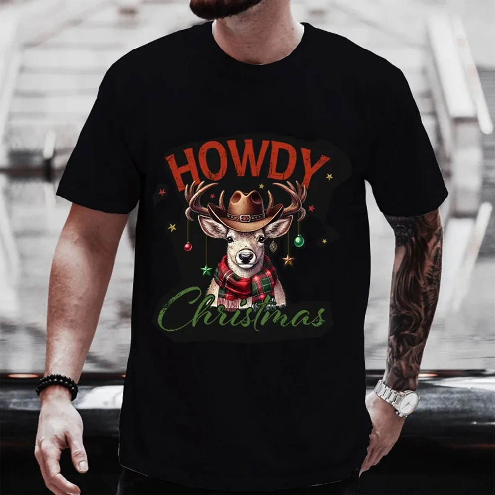 

Christmas Goat Howdy Christmas Graphics Print Tshirts Summer Fashion Casual Short Sleeve O-Neck Tops Unisex Oversized T-Shirts