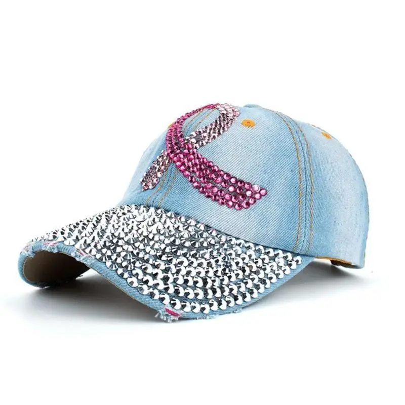 39BD Pink Ribbon Baseball Hat Awareness Baseball Hat Peaked hat Awareness Hats For Women Bling