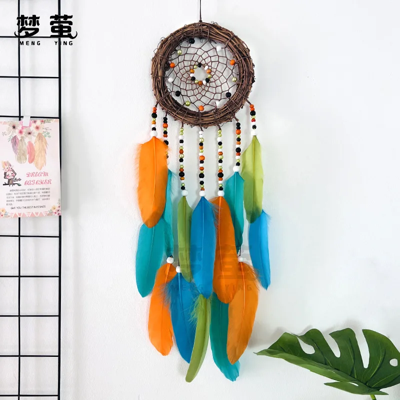 

Native American Colorful Rattan Dreamcatcher, DIY Handwoven Rustic Hanging, Bohemian Wall Ornament, Vintage Craft