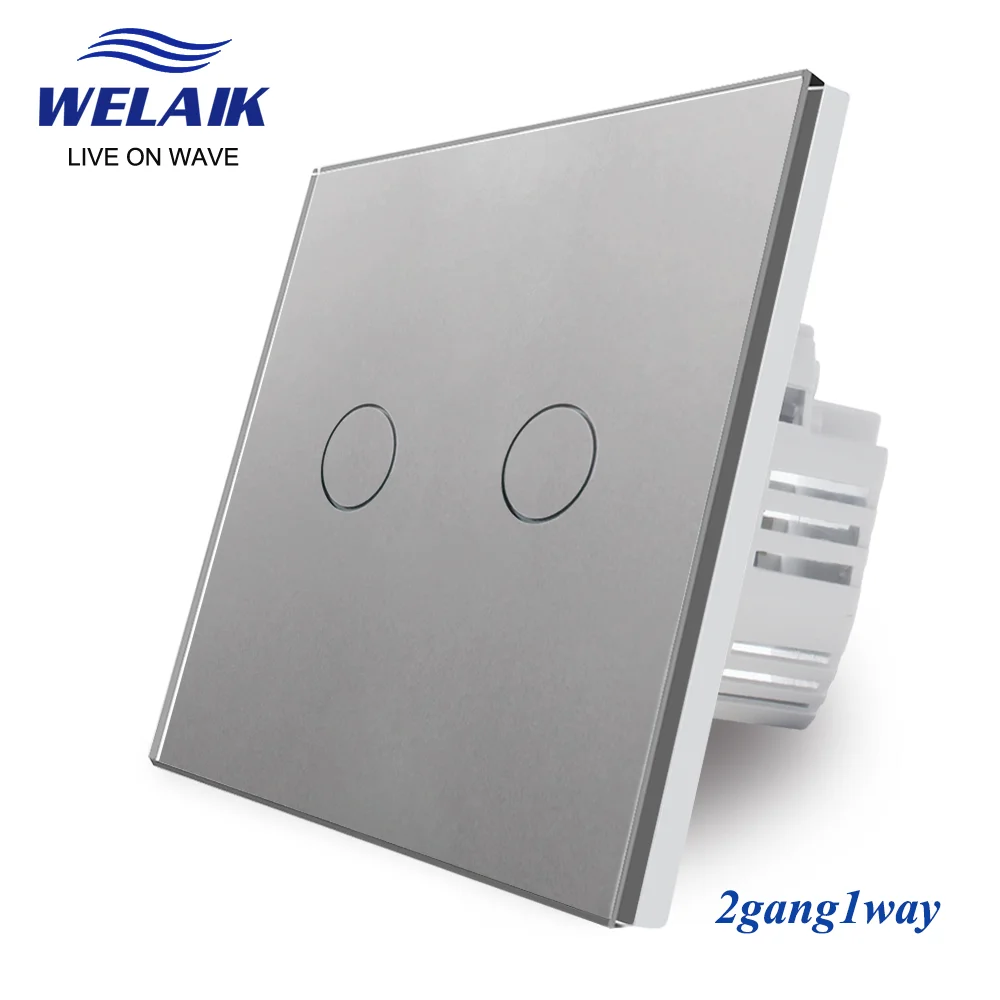 WELAIK EU 86*86mm 2gang 1way Crystal Glass Panel Intelligent Light Smart White Wall Touch Switch 220V B1921CW