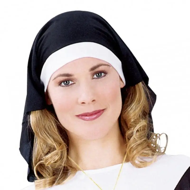 

B95F Nun Habits Hat Nun Headpiece Nun Headband Hat for Women Adult Halloween Cosplay Costume Accessory