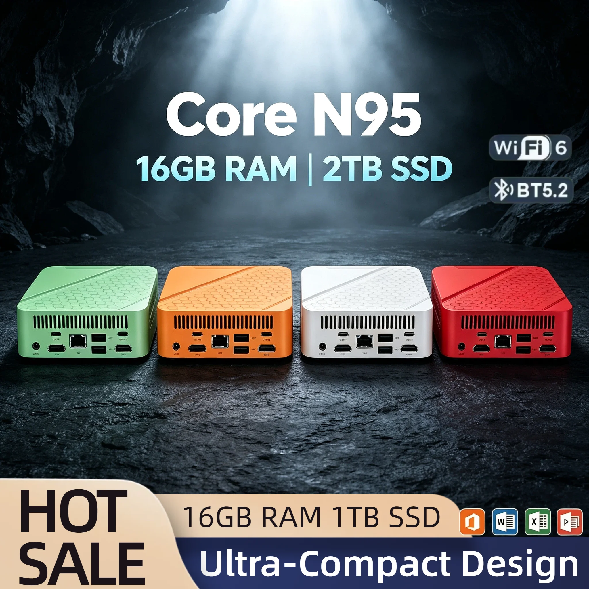 N95 Intel Mini Desktop 16GB DDR4 2TB NVMe SSD Triple 4K Display WiFi6 BT5.2 High Performance Office Home Pro Student PC