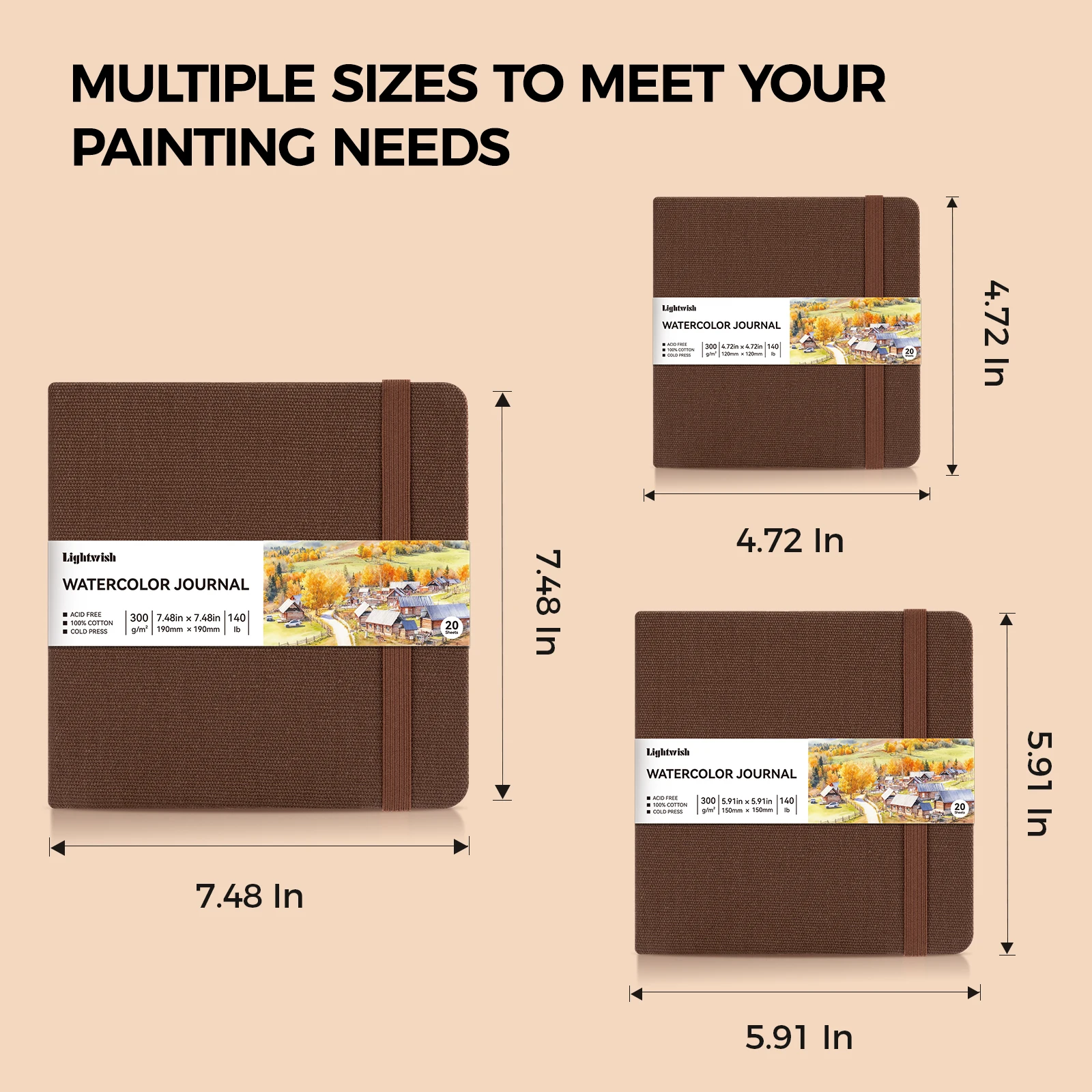 Dziennik akwarelowy - papier 100% bawełna, tłoczony na zimno |   20 kartek 40 stron |   300 g/m² |   Szkicownik akwarelowy z okładką z lnu i bawełny