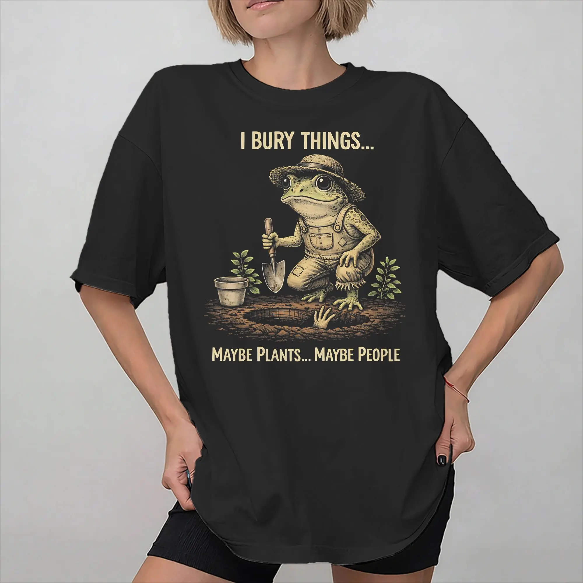 Men Women Graphic Printing I Bury Things Maybe Plants Maybe People Frog  Tee T Shirt Pure Cotton  T-shirts Clothing