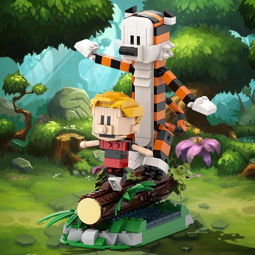 

MOC Shooting Game Calvined and Hobbes Tiger Building Blocks Model Classic Anime Action Figures Brick Tiger Assemble Toy Kid Gift