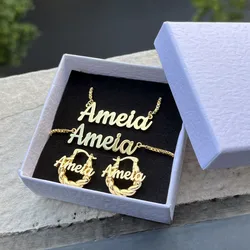 DUOYING Custom 3Pcs Set Personalized Box Chain Bracelet Gold Name Pendant Necklace With 18mm Twist Earring Jewelry For Girl's