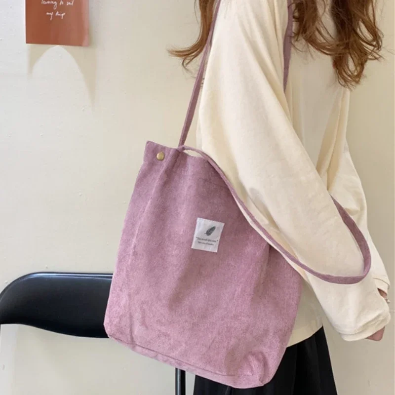 Fashion Women\'s Shoulder Bag Large Capacity Corduroy Shopping Bag Canvas Women\'s Bag Literary Leisure Shoulder Bag