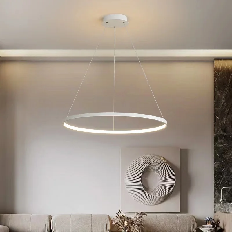 Simple chandelier LED restaurant lamp modern creative round Nordic designer bedroom living room White / Black / Brown  lamp