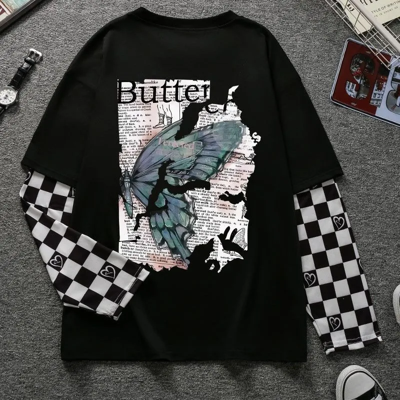 

Новая осенняя футболка с длинными рукавами и ретро-принтом бабочки, мужская и женская спортивная повседневная одежда с длинными рукавами для улицы