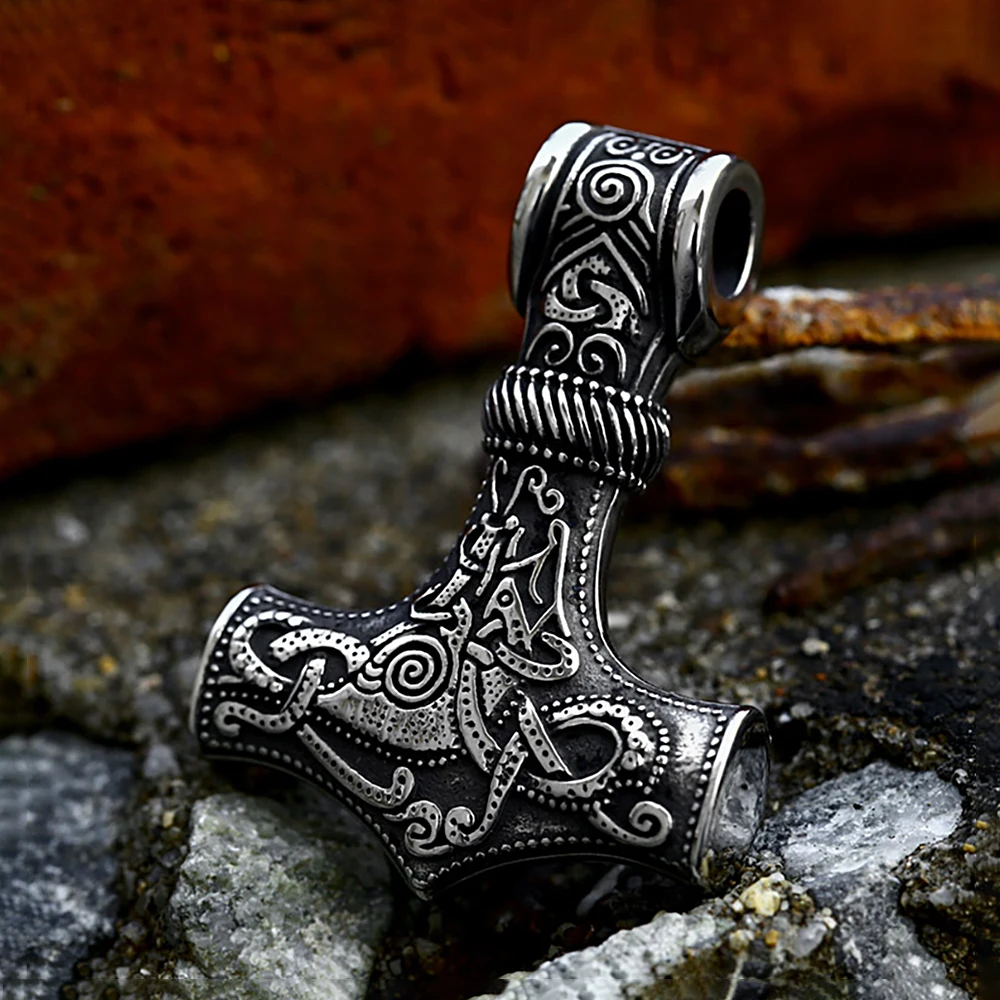 Vintage Stainless Steel Viking Thor\'s Hammer Pendant Necklace For Men Nordic Celtic Knot Necklace Fashion Jewelry Gift Wholesale