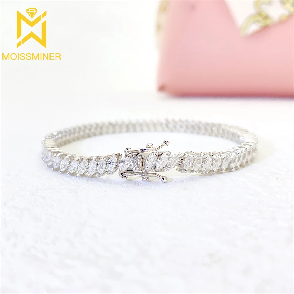 Horse Eye Shape Moissanite Tennis Chain Bracelet For Men Women S925 Silver Cuban Chain Bracelets Real Diamonds Hip Hip Jewelry